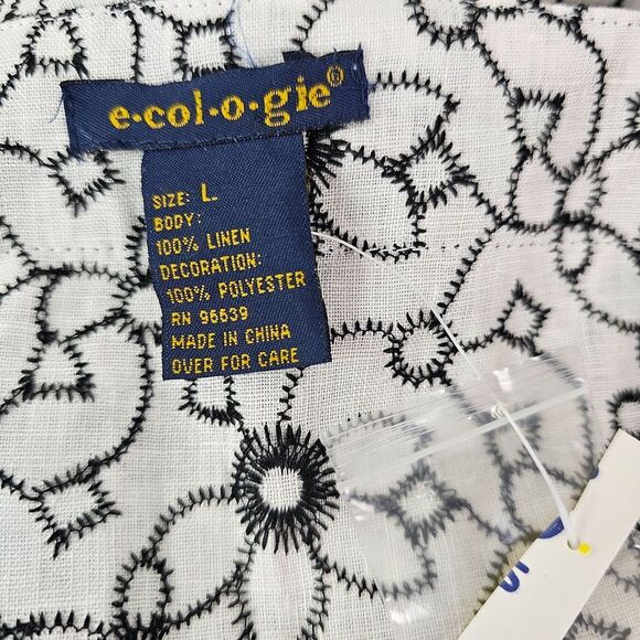 NWT ECOLOGIE Linen Embroidered Top and Midi Skirt Set White Black L/10 - Picture 2 of 8